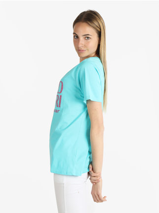 Camiseta de mujer de manga corta con letras y pedrería