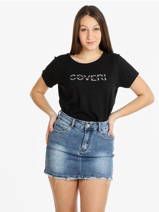 Camiseta de mujer de manga corta con pedrería