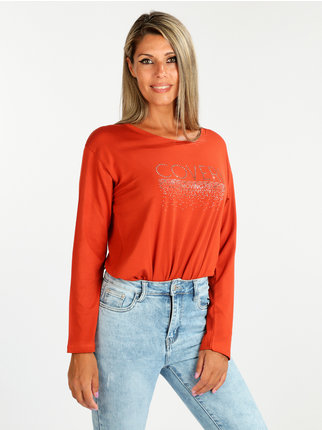 Camiseta de mujer de manga larga con pedrería