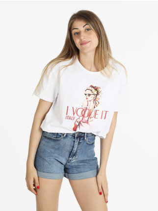 Camiseta larga de mujer de algodón con estampado