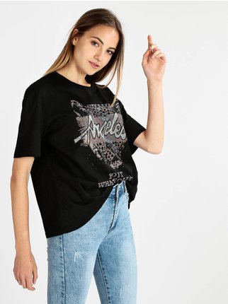 Camiseta mujer oversize con pedrería