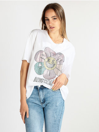 Camiseta mujer oversize con pedrería