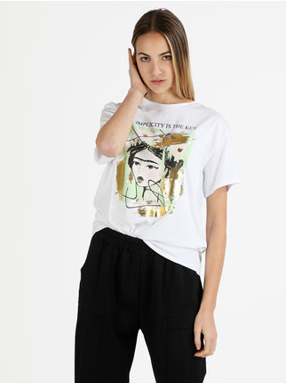Camiseta oversize de mujer con estampado de dibujos