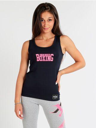 Camiseta sin mangas con cuello redondo de boxeo para mujer