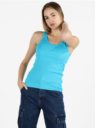Camiseta sin mangas de canalé con cuello redondo para mujer