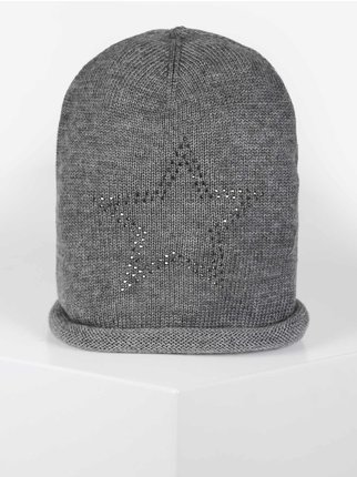 Cappellino in maglia con stella di strass