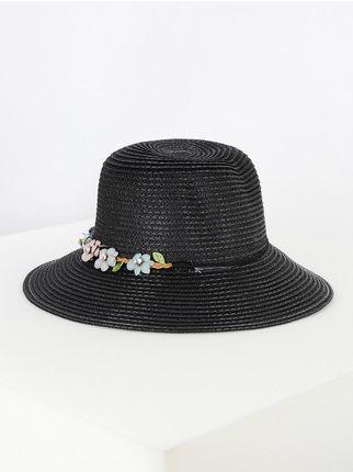 Cappello panama con fiori e strass