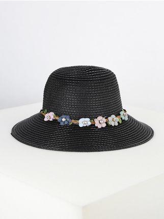 Cappello panama con fiori e strass
