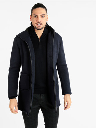 Cappotto misto lana da uomo con cappuccio