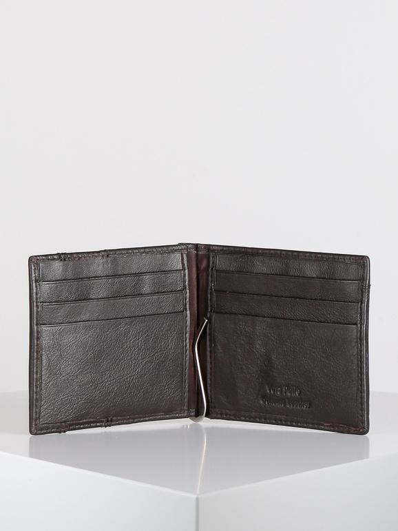 Card holder with leather money clip  dark brown