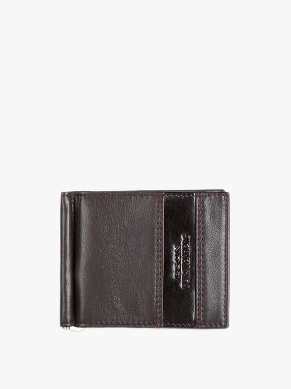 Card holder with leather money clip  dark brown