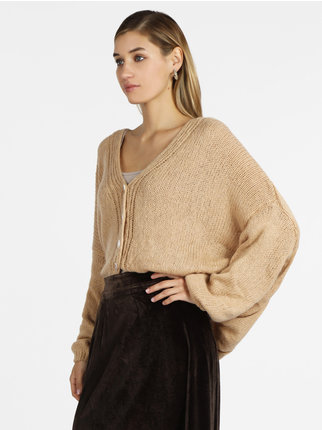 Cardigan donna cropped oversize misto lana