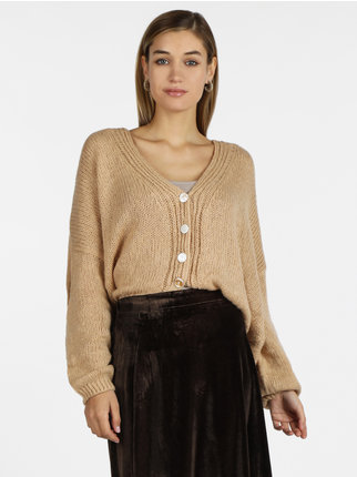 Cardigan donna cropped oversize misto lana