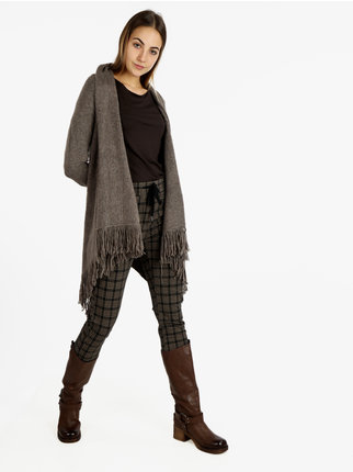 Cardigan donna in maglia misto lana con frange