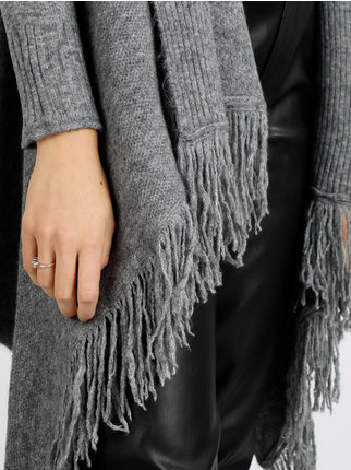 Cardigan donna in maglia misto lana con frange