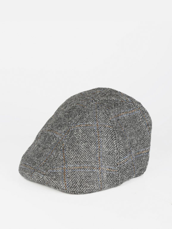 Checked wool blend flat cap