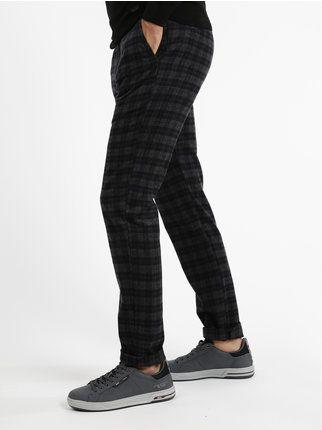 Checked wool blend trousers with suspenders