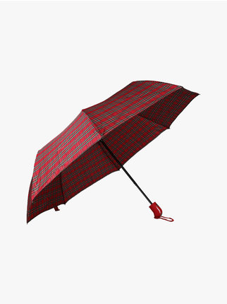 Checkered folding umbrella with case