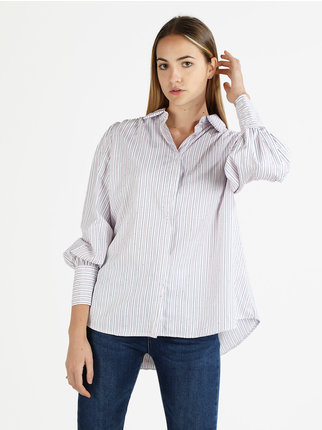 Chemise femme à rayures verticales et strass
