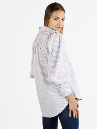 Chemise femme à rayures verticales et strass