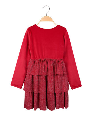Chenille dress for girls with flounces and necklace