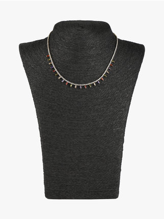 Choker necklace with rhinestone pendants in steel for women