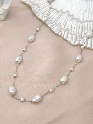 Collana donna in acciaio con perle