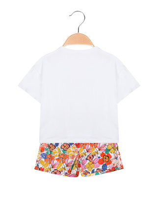 Completo corto da bambina t-shirt + shorts a fiori