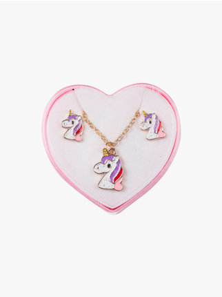 Conjunto de collar y pendientes de unicornio para niña