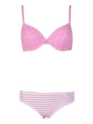 Coordinated women's underwear with polka dots and stripes