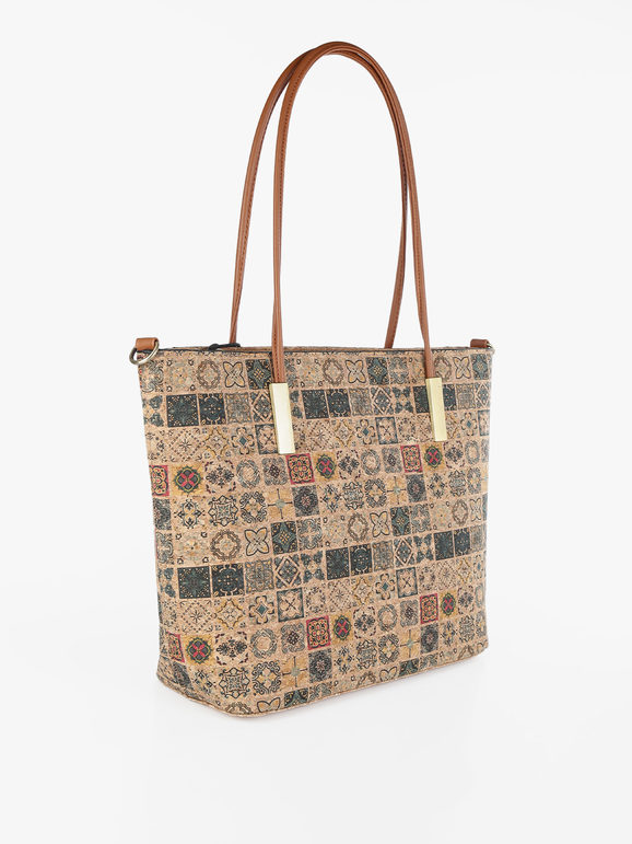 Cork effect women's bag with prints