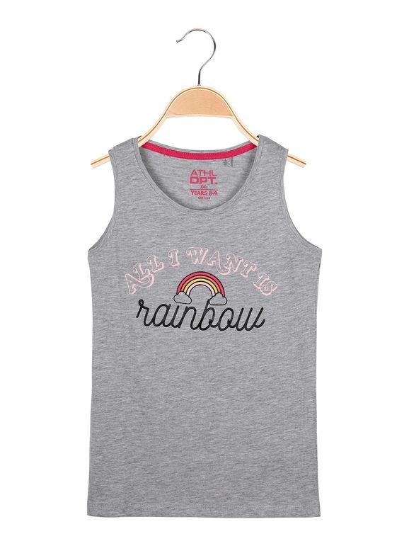 Cotton tank top with lettering and glitter