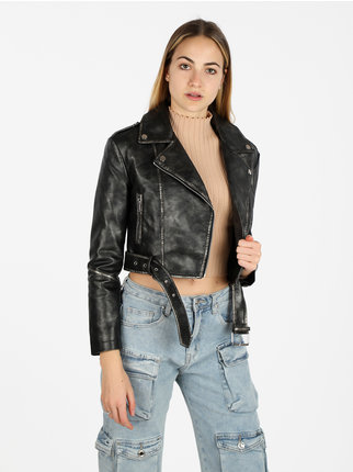 Cropped biker jacket for women