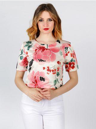 Cropped floral t-shirt with zip on the back
