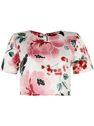 Cropped floral t-shirt with zip on the back
