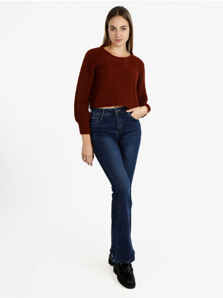 Cropped women's sweater with balloon sleeves