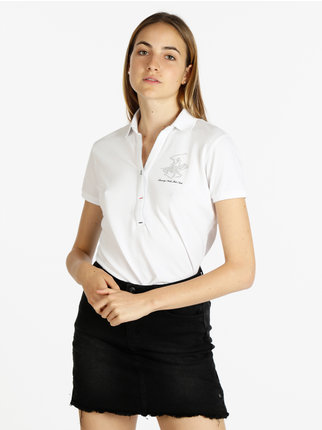 Damen-Kurzarm-Poloshirt mit Strasssteinen