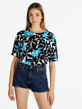 Damen-Kurzarm-T-Shirt mit Blumendruck