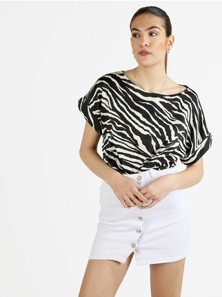 Damen-Kurzarmbluse mit Zebra-Print