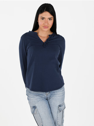 Damen Langarm-T-Shirt mit V-Ausschnitt