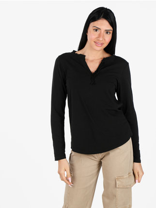 Damen Langarm-T-Shirt mit V-Ausschnitt