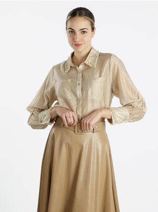Damen-Langarmshirt mit Perlenapplikationen