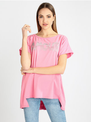 Damen-Maxi-T-Shirt mit Strass-Schriftzug