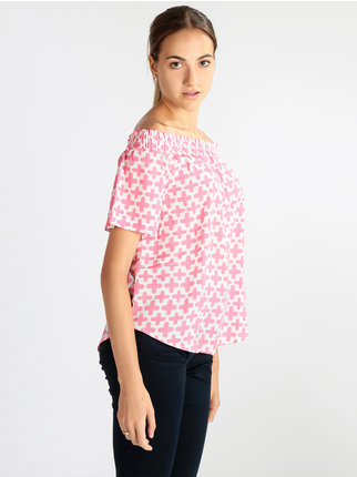 Damen-T-Shirt aus Baumwolle mit U-Boot-Ausschnitt