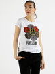 Damen-T-Shirt mit Blumenmuster und farbigen Strasssteinen