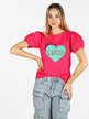 Damen-T-Shirt mit Herzdruck und farbigen Steinen