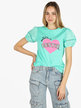 Damen-T-Shirt mit Herzdruck und farbigen Steinen