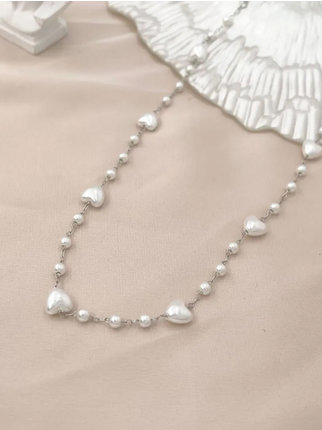 Damenhalskette aus Stahl mit Perlen
