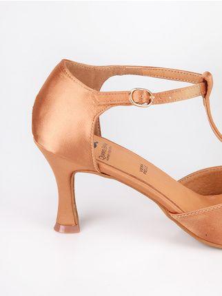 Dance shoes in bronze satin effect fabric