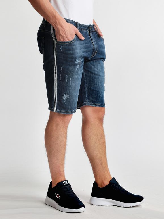 Denim Bermuda shorts with side tears and stripes